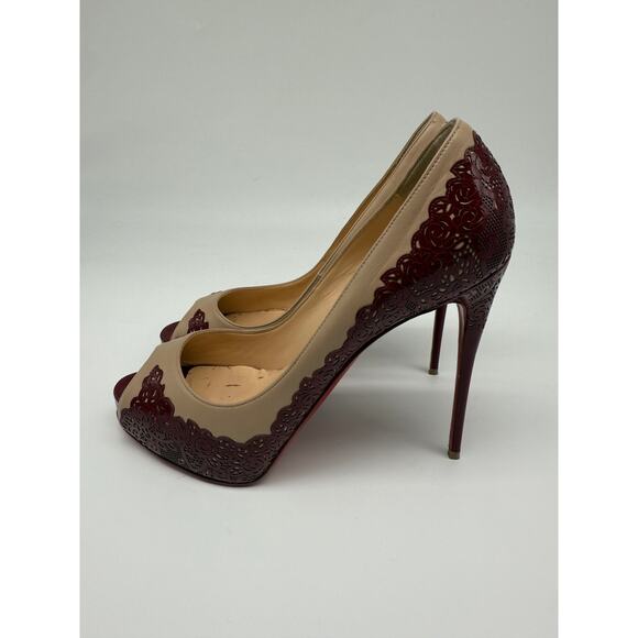 Christian Louboutin Leather Floral Trim Patent Veramucha Pumps Red Size 39.5 - Picture 3 of 16